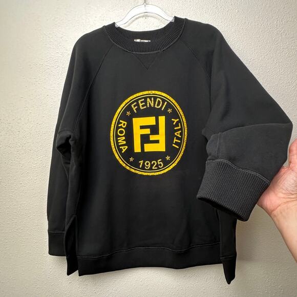 Fendi Black Roma 1925 Logo Crewneck Sweatshirt Women’s L - Picture 1 of 16